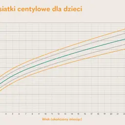Wykres wzrostu dziecka z zaznaczonymi siatkami centylowymi: 3., 15., 50., 85., 97. Określ, jaki centyl osiąga Twoje dziecko.