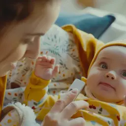 Mama sprawdza temperaturę maluszka, martwiąc się o gorączkę u niemowlaka.
