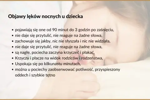 Histeryczny płacz dziecka w nocy, gdy nie reaguje na przytulanie ani słowa. Pojawia się nagle, wywołując strach u rodziców.