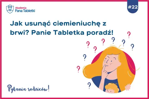 Jak usunąć ciemieniuchę z brwi? Ilustracja przedstawia zamyśloną osobę otoczoną znakami zapytania, szukającą odpowiedzi.