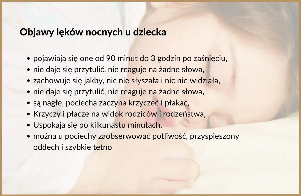 Histeryczny płacz dziecka w nocy, gdy nie reaguje na przytulanie ani słowa. Pojawia się nagle, wywołując strach u rodziców.
