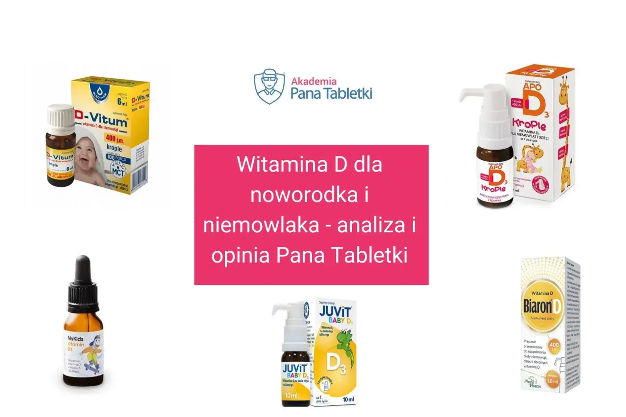 Krople z witaminą D dla rocznego dziecka: D-Vitum, Krople APO, MyKids, Juvit Baby D, Biaron D.