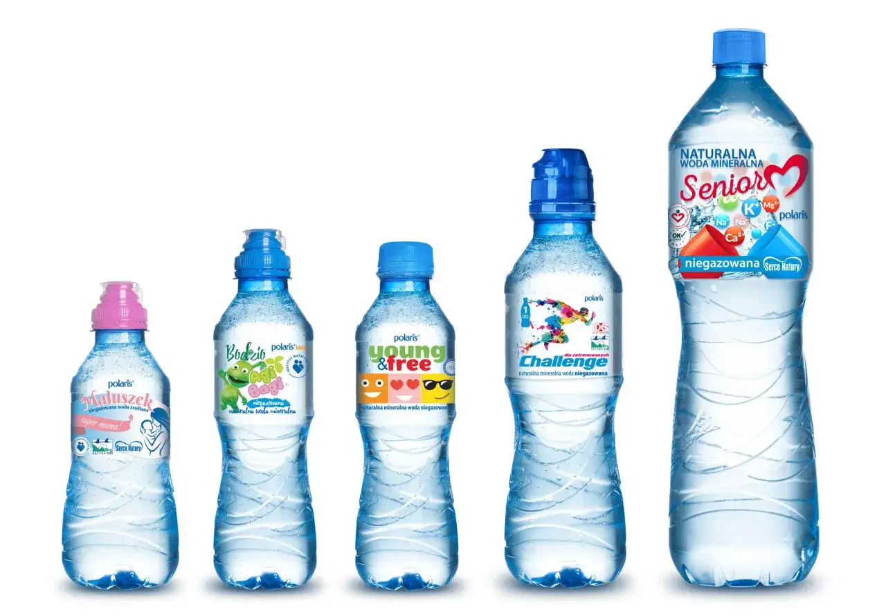 Woda dla niemowląt i całej rodziny: Maluszek, Bodzio, Young & Free, Challenge, Senior. Naturalna, niegazowana woda mineralna.